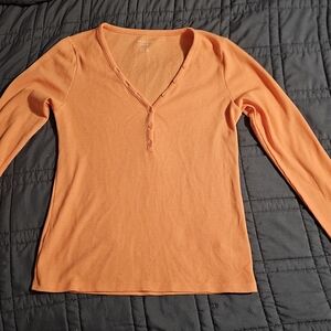 American Eagle Outfitters Orange Long Sleeve V-Neck Top